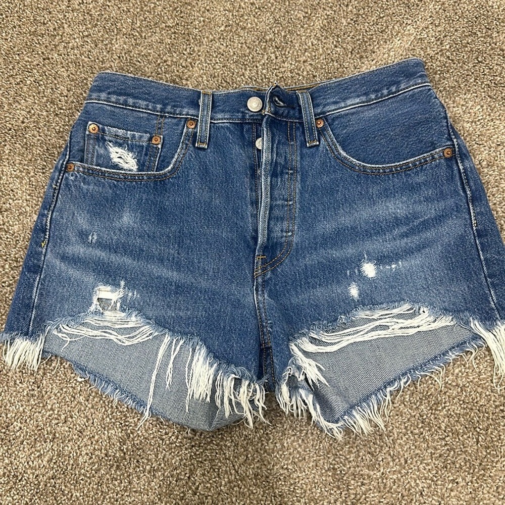 Frayed Hem Blue Denim Shorts